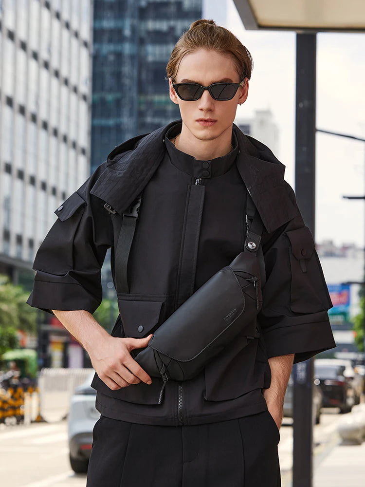 Kingsons Man Chest Bag Hip-Hop Fashion Shoulder Bag Commuter Waterproof Crossbody Bag Multi layer Chest Bag Magnetic Buckle