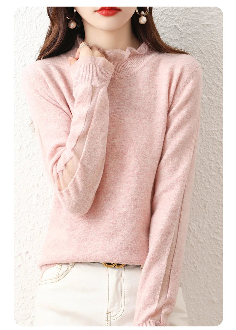 Lace collar Cashmere Elegant Women Sweater Knitted  Pullovers  Loose Soft Female Knitwear Jumper - reetell