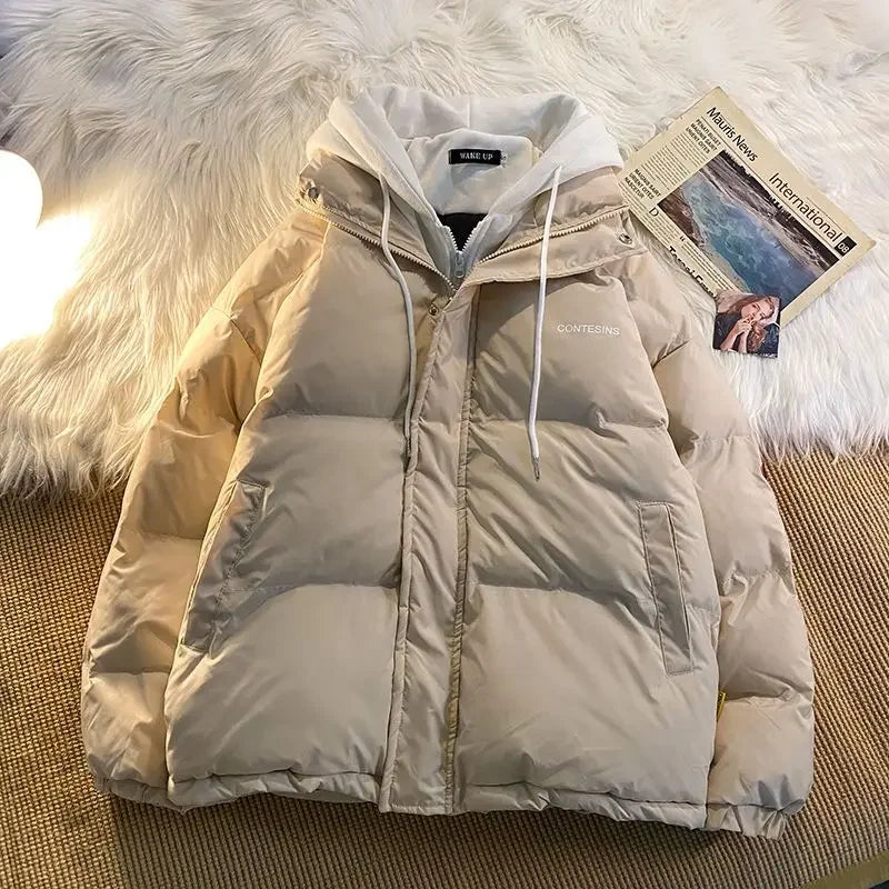 Korean fashion Version Winter Leisure Cotton Clothes Women Y2K Multi-functional Fake Two Pocket Zipper Down Jacket Thick Coat - reetell