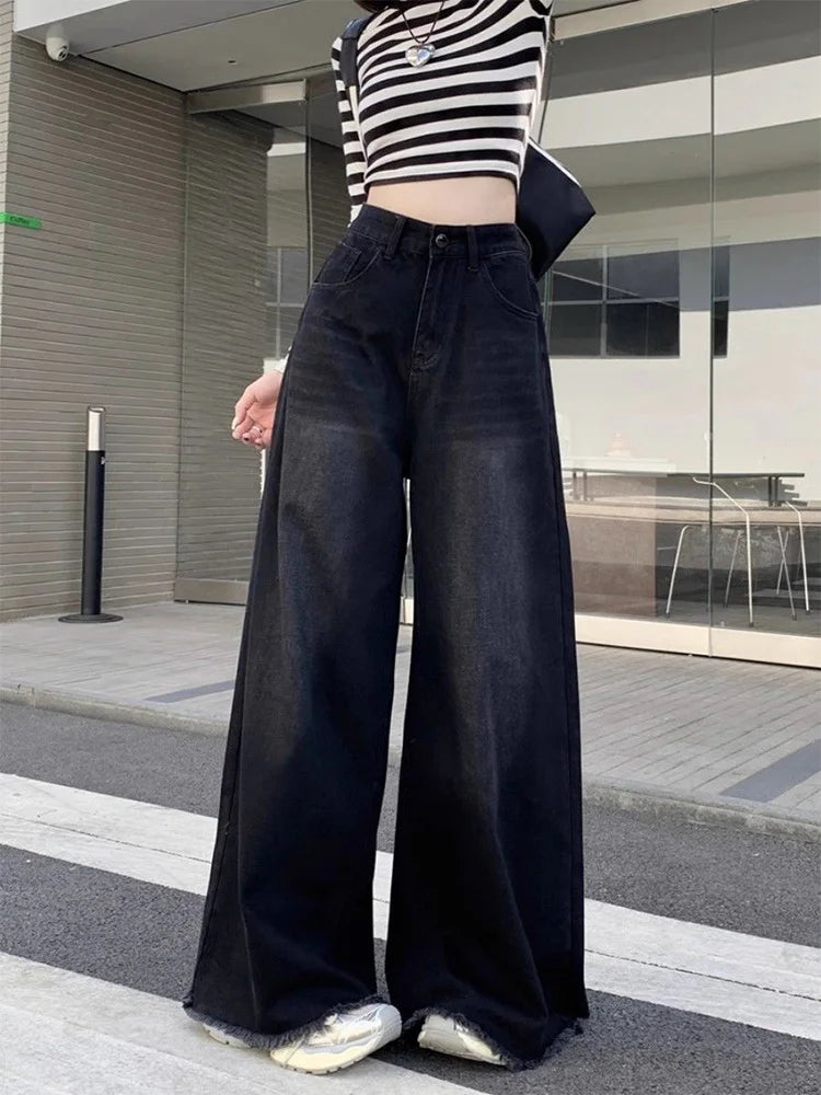 Hot Girl Baggy Jeans Femenina Y2k Street vintage Washed To Make Old Fried Straight Wide-Leg Denim Pants For Women - reetell