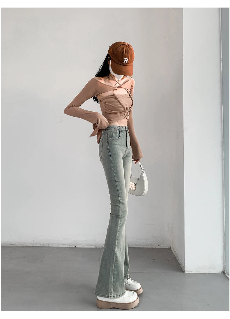 Summer Flared Jeans Women Vintage High Waist Loose Comfortable Jeans Female Pants Elastic Fashion Boyfriend Style Denim Trousers - reetell