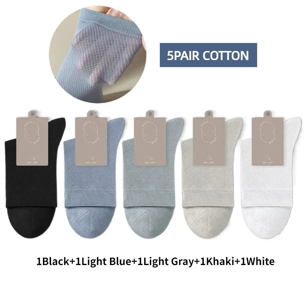 5 Pairs Men High Quality 96% Pure Cotton Socks Antibiosis Business Deodorant Sock Mesh Breathable Male Solid Color Casual Summer