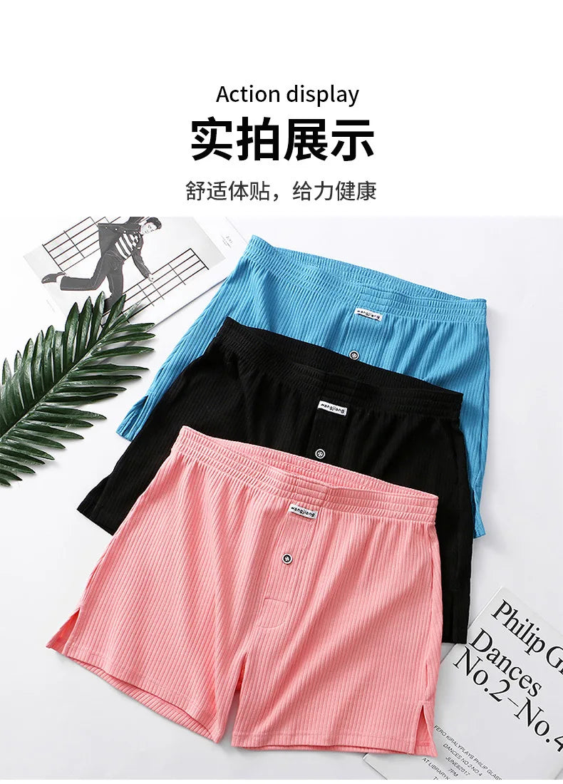 Summer Men's Home Arro Pants Cotton Breathable Comfortable Sports Shorts Solid Vertical Pattern Large Men's Underwear - reetell