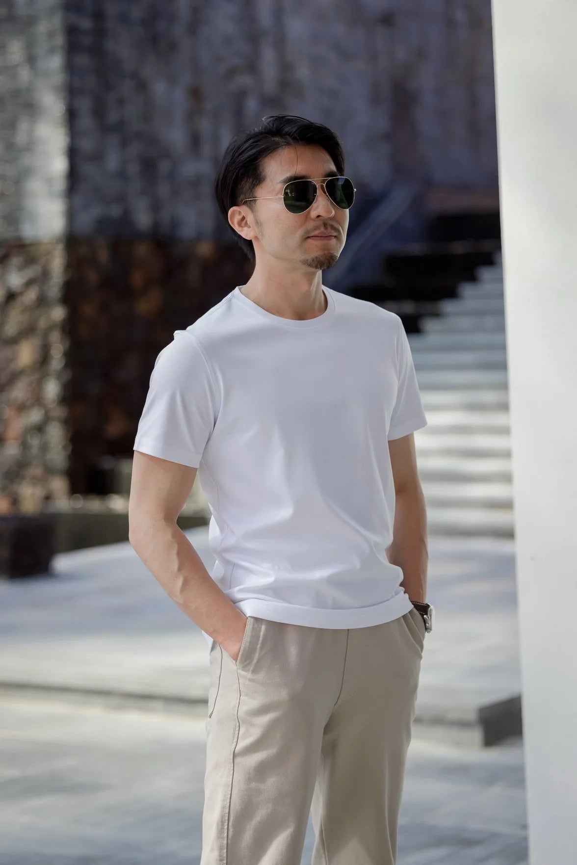 Summer Men Mulberry Silk Mercerized Cotton T Shirt V-neck Loose Short Sleeve Basic T-shirts 7%Silk