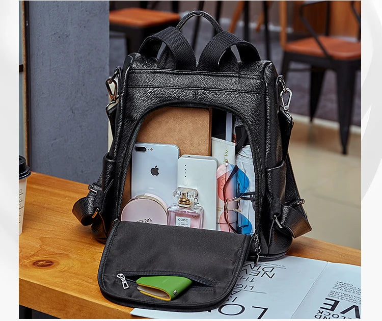 Fashion 2 in 1 Backpack and Shoulder Bag Woman Korea Style Casual PU Leather Soft Anti-theft Design Luxury Travel Schoolbags New - reetell