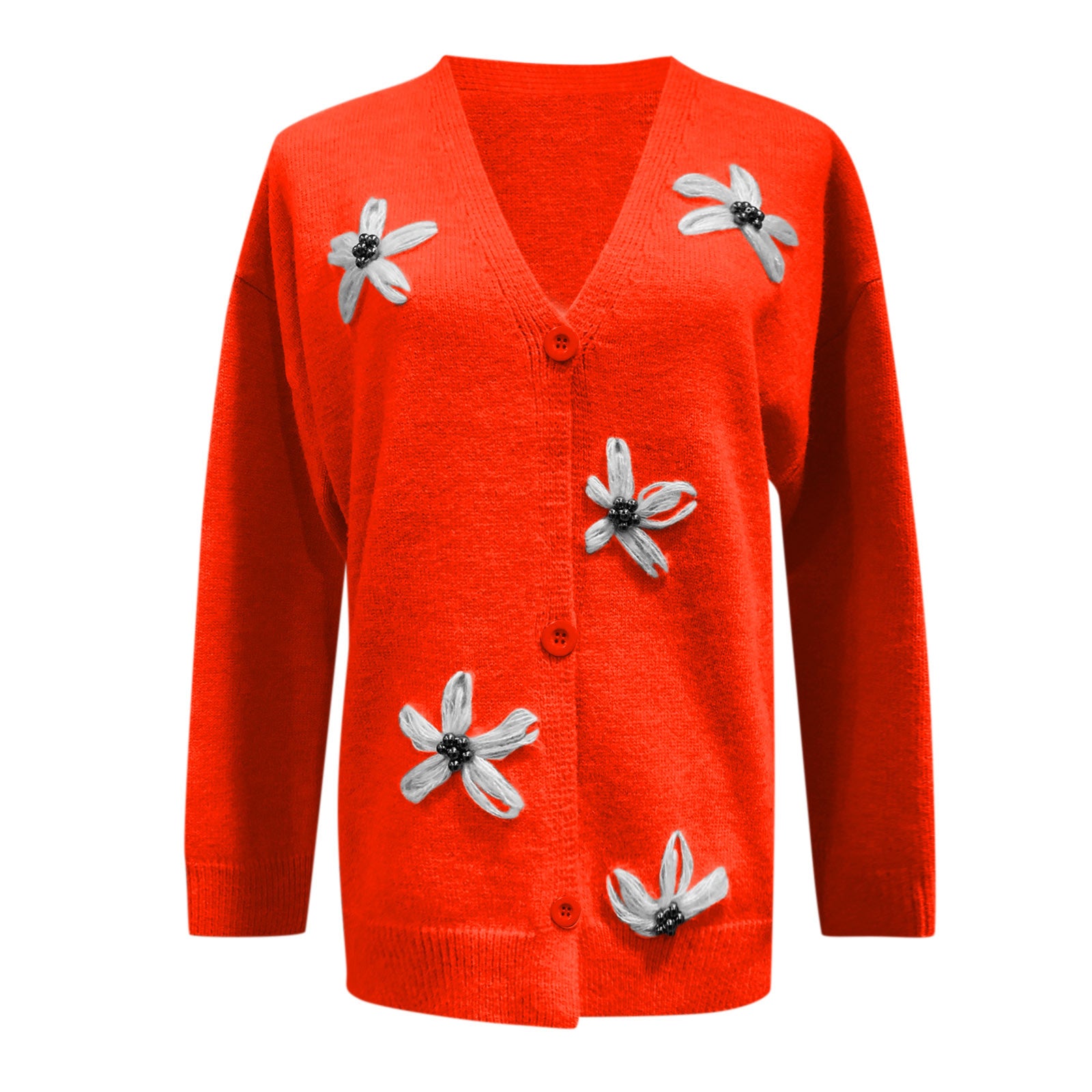 Women Cardigan Daisy Embroidery Knitted Sweater Single Breasted Full Sleeve V-Neck Autumn Outwear Green Cardigan Floral Pattern - reetell