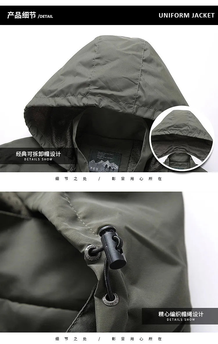 Brand Spring/Autumn Outdoor Coat Hiking Outdoors High Quality Men Stormsuit Zipper Embroidery Hooded Coat Rainproof Sports Jacke - reetell