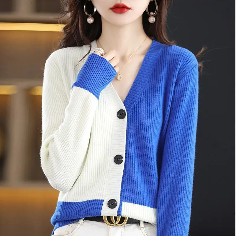 Women's Clothing Fashion Ladies Patchwork Cardigan Irregular Autumn Winter Thin Knitwear Casual Tops Buttons 2023 New Sweaters - reetell