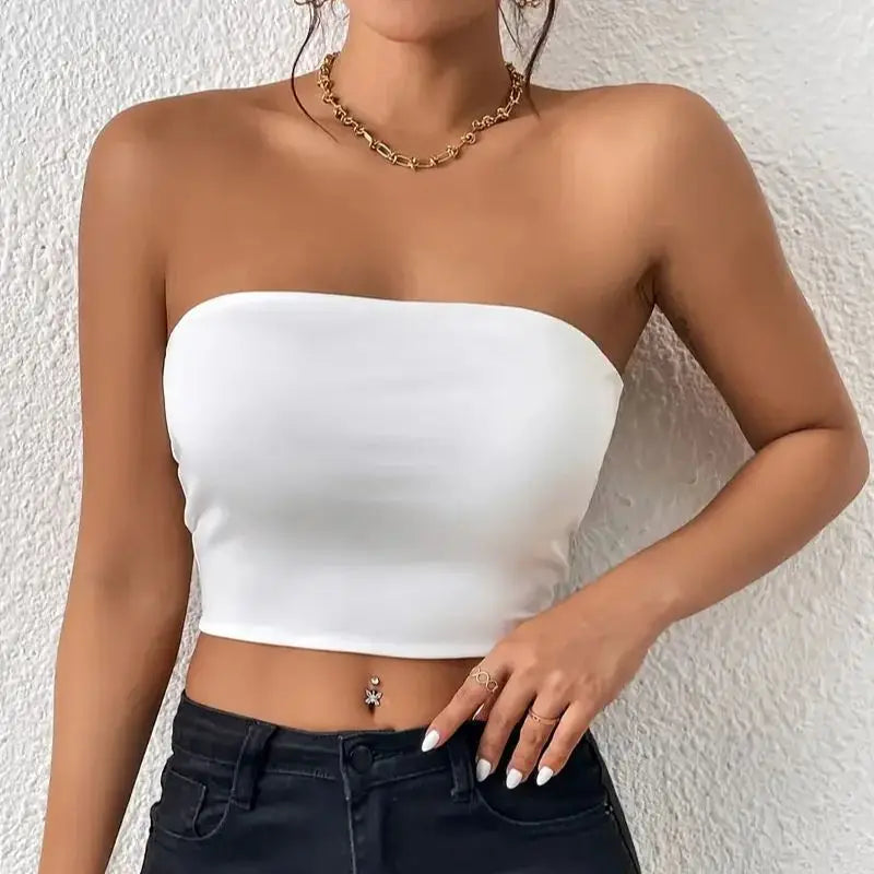 Sexy Bodycon Crop Tube Top, Solid Stretchy Tube Top, Casual Every Day Tops, Women's Clothing - reetell