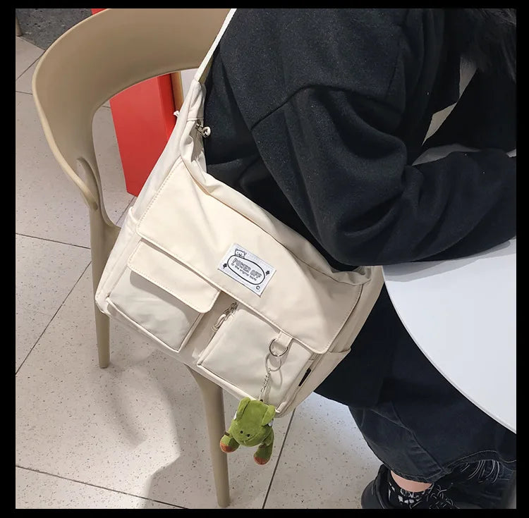 Korean Ulzzang Messenger Bag Women New 2023 Nylon Bags Multipockets Crossbody Bags For Women School Book Shoulder Bag Girls Sac - reetell