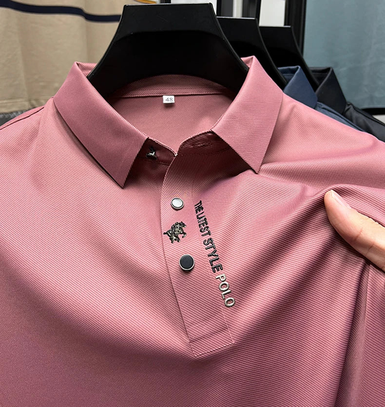 High-End Summer Business Solid Color High Quality Men Short Sleeve Polo Shirt Lapel Collar Fashion Casual Trace Printing M-4XL