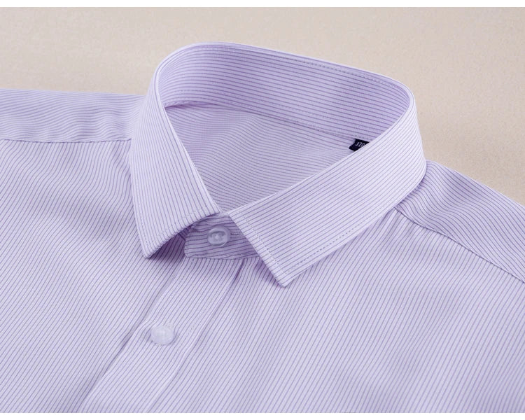 Men's Classic Long Sleeve Solid/striped Basic Dress Shirts Single Patch Pocket Formal Business Regular Fit Office Social Shirt