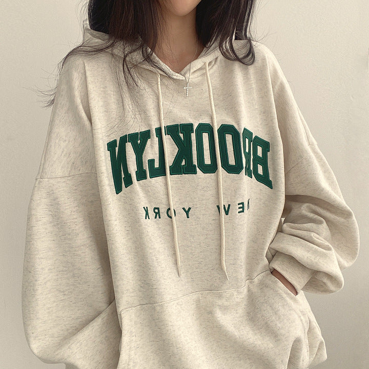 BROOKLYN Letter Print Hoodies Women Retro Chic Long Sleeve Loose Pullovers 2023 Harajuku Casual Hooded Sweatshirt Y2K Streetwear - reetell