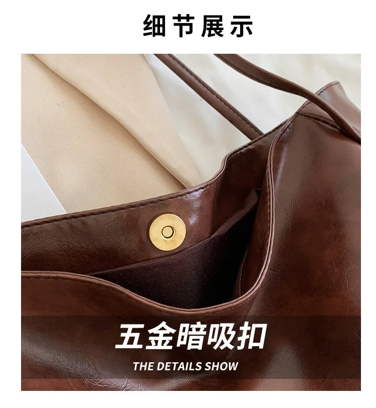 Women Tote Bag Fashion Underarm Pouch Large Capacity Soft Pu Leather Shoulder Bag Retro Crossbody Bag Casual Portable Bucket Bag