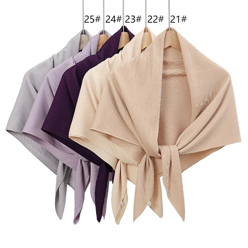 28 Colors Plain Crinkle Square Bubble Silk Pleated Hijab Women's Head Shawl Scarf Muslim Wrinkle Kerchief Solid Ramadan Stole - reetell