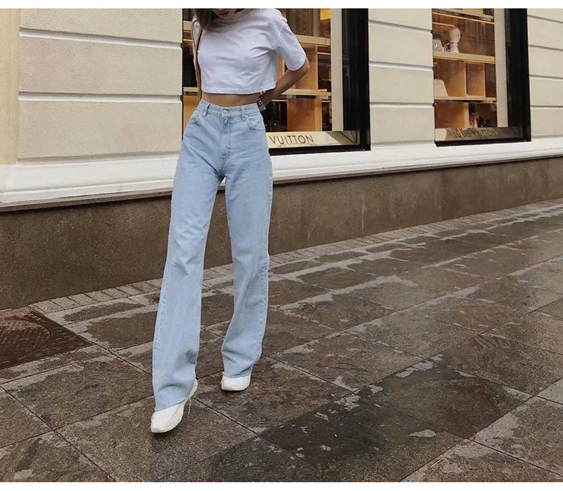 MiuKoMiYa Straight Jeans Women High Waist Streetwear Light Blue Boyfriend Denim Pants Ladies Wide Leg White Jeans For Women 2023 - reetell