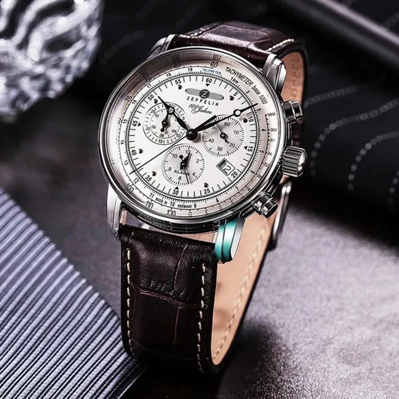 Mens Leather Band Fashion Luxury Zeppelin Airship Business Casual Men Watches