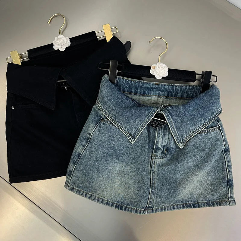 Fashion High Waist Denim Mini Skirt Women's 2023 Summer New Fashion Button Zipper Slim Fit Korean Street  Casual A-line Skirt - reetell