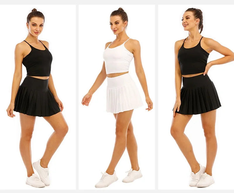 Cloud Hide Pleated Black Tennis Skirts Women Golf Sports Skirt Plus Size Fitness Shorts High Waist Gym Workout Running Skorts - reetell