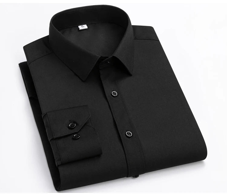 Men's Smooth Slight Strech Bamboo Fiber Dress Shirt Without Pocket Comfortable Soft Regular Fit Long Sleeve Easy Care Shirts - reetell