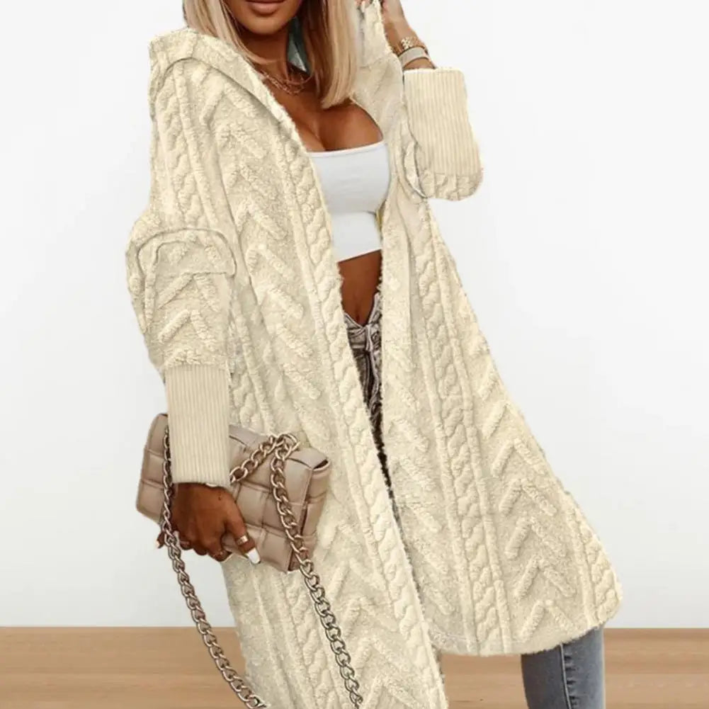 Women Long Cardigan with Hood Women Knitting Coat Stylish Women's Knee-length Sweater Cardigan Long Knitting for Autumn/winter - reetell