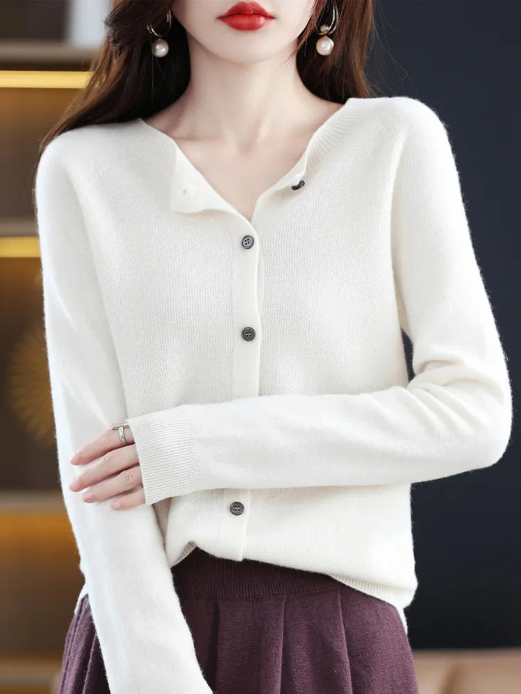 High Quality Round Neck Long Sleeve Cashmere 100% Merino Wool Pullover Women Sweater Coat Top - reetell