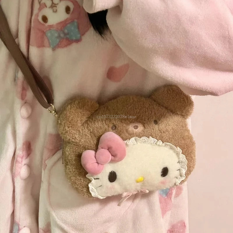 Sanrio Latte Baby Series Plush Doll Crossbody Bag Hello Kitty Women Soft Handbags Kawaii Cartoon Messenger Bag for Children Gift