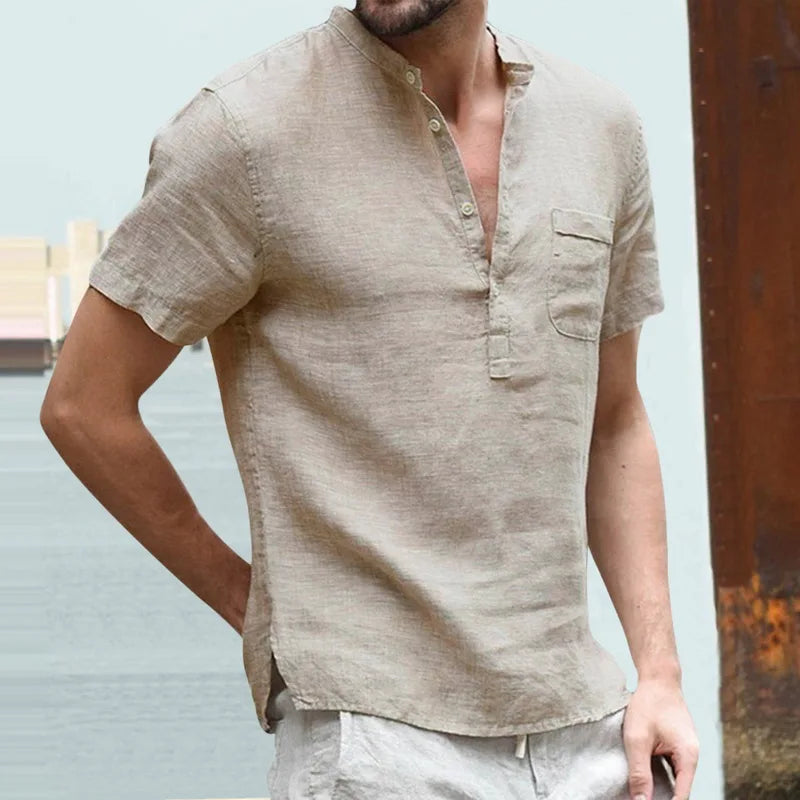 High Quality New Men'S Linen V Neck Bandage T Shirts Male Solid Color Long Sleeves Casual Cotton Linen Tshirt Tops