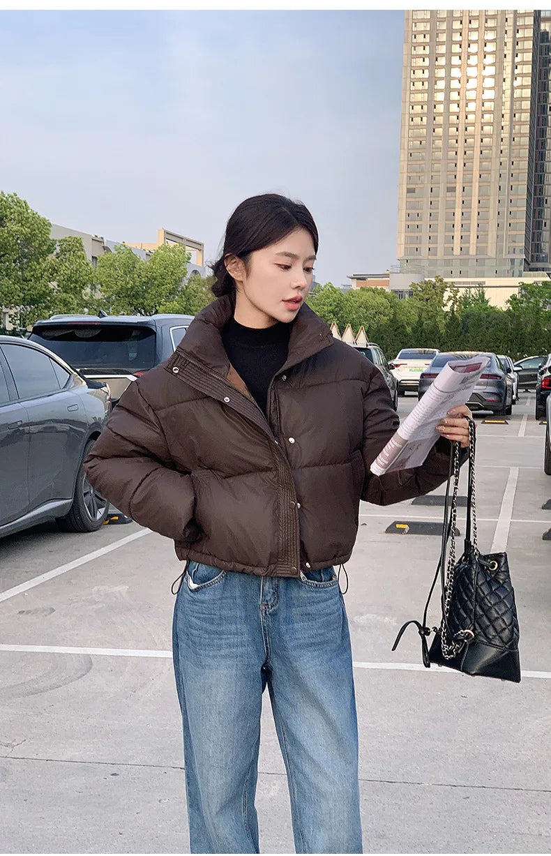 Winter Women Clothes Cropped Jackets Parkas Warm Stand Collar Cold Coat Zipper Puffer Jacket Korean Fashion Cotton-padded Jacket