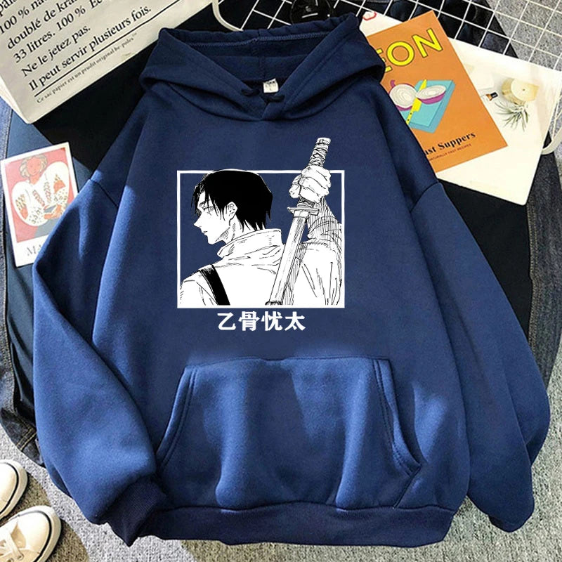 Autumn Winter Casual Anime Okkotsu Yuta Print Hoodies Solid Color Long Sleeve Hooded Pullovers Sweatshirts - reetell