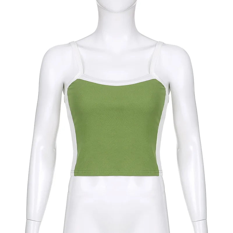 Sleeveless Knitted Crop Tops Green Sexy Basic Patchwork Summer Casual Cami Backless Y2k Vintage Tank Top Women - reetell