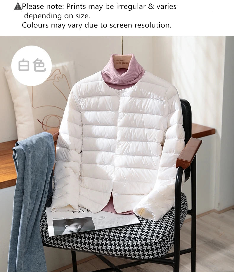 2024 New Arrivals Autumn Winter Warm Women White Duck Down Slim Jackets Female Fashion Ultra Lightweight Packable Puffer Coats - reetell