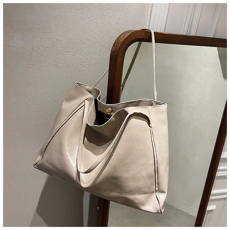 Women Tote Bag Fashion Underarm Pouch Large Capacity Soft Pu Leather Shoulder Bag Retro Crossbody Bag Casual Portable Bucket Bag