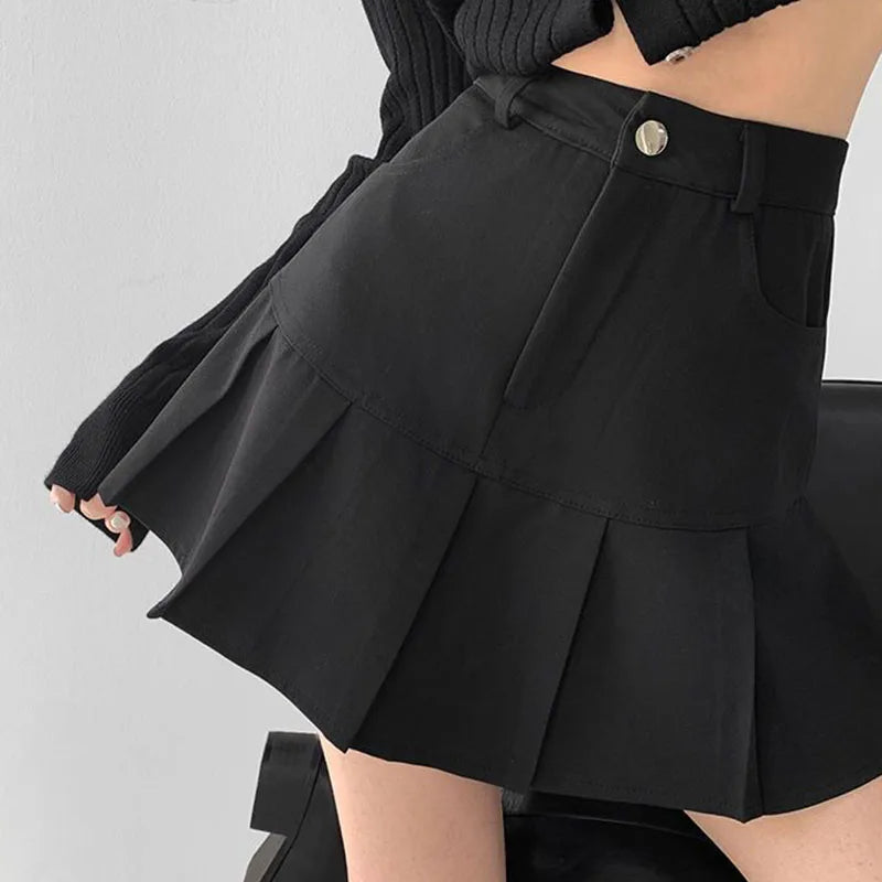 Y2K Vintage High Waist Pleated Skirt Women College Style Uniforms Safety Pants Mini Skirts Woman Korean Street Slim A-Line Skirt - reetell