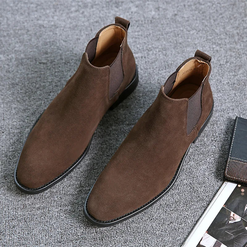 Men's Retro Classical Chelsea Boots Cow Suede Genuine Leather Men Fashion Ankle Boot Mens Casual Short Boots High-Top Shoes - reetell