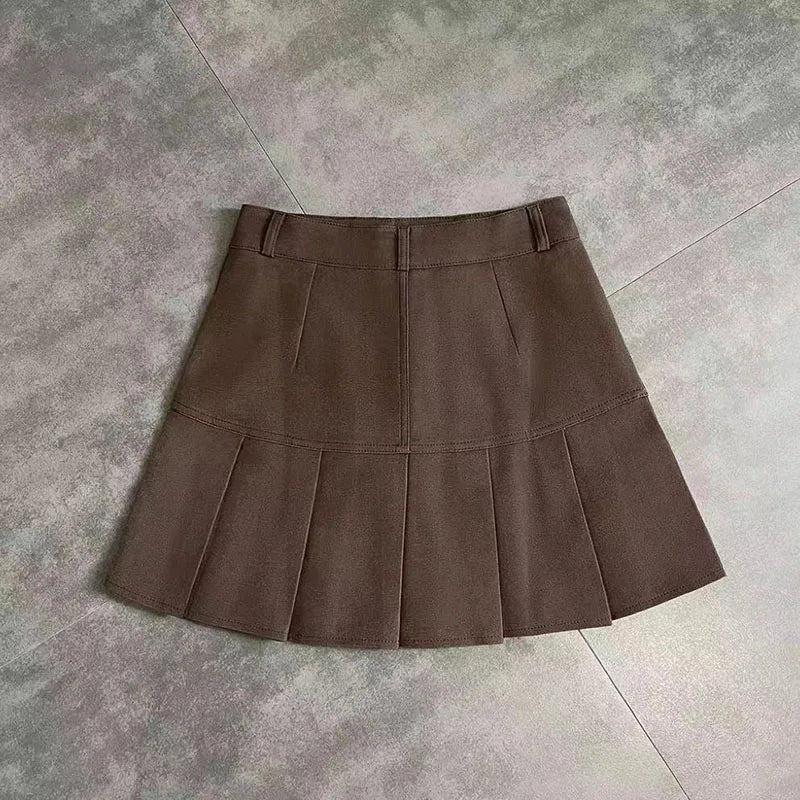 Y2K Vintage High Waist Pleated Skirt Women College Style Uniforms Safety Pants Mini Skirts Woman Korean Street Slim A-Line Skirt - reetell