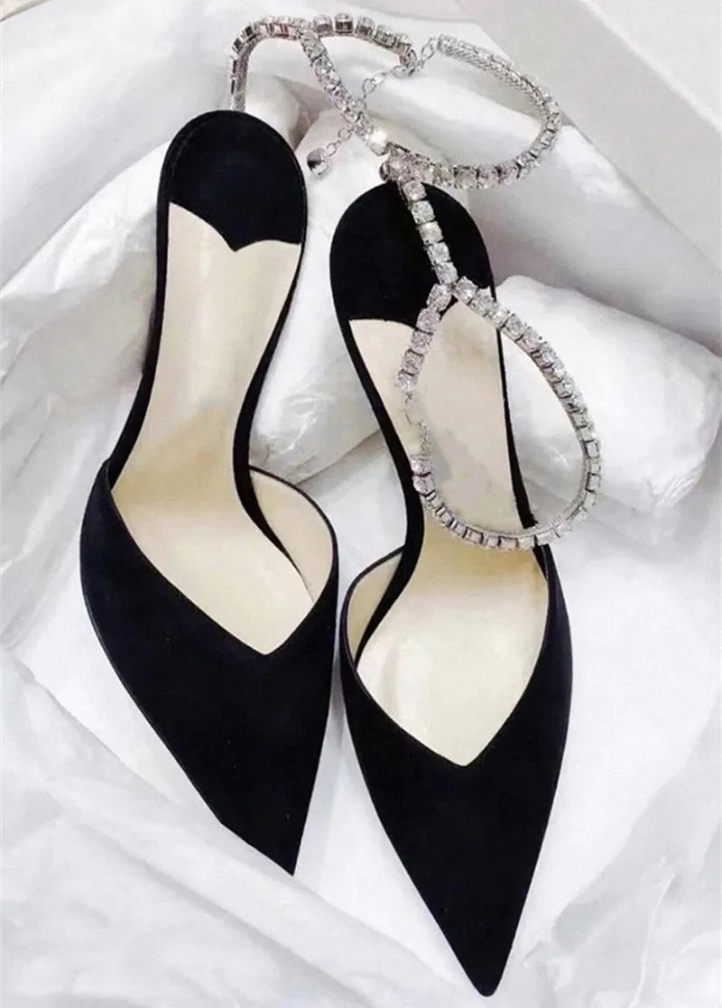 Luxury Rhinestones Chains Women Pumps Designer Sandals High Heels Summer Ankle Strap Party Shoes Star Style Wedding Prom Shoes