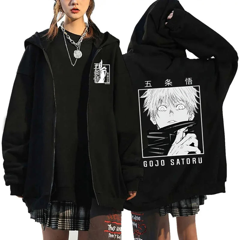 Autumn Zip Up Jacket Anime Satoru Gojo Printing Zippered Hoodie Streetwear Men Women Sweatshirts Harajuku Unisex Casual Clothing - reetell