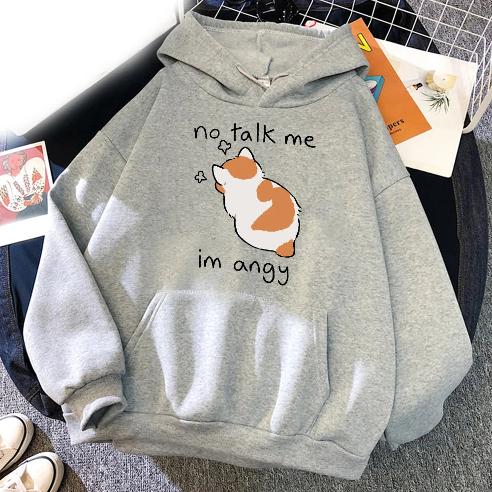 Funny No Talk Me Cute Angry Cat Hoodies Printed Men Woman Fashion Hoodie Hooded Sweatshirts Pullovers Unisex Tracksuits Clothing - reetell