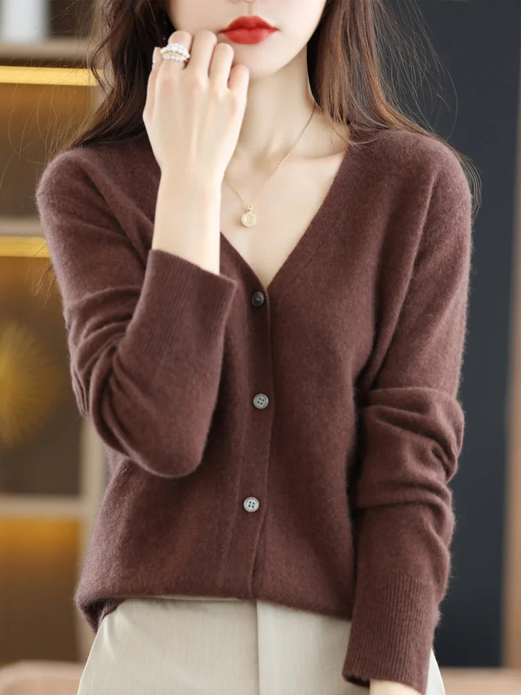 Women's Sweater 2024 Spring Autumn Cardigans V-neck Single Breasted Short Slim Lady Knitwear Tops Solid Korean Fashion Cardigan - reetell