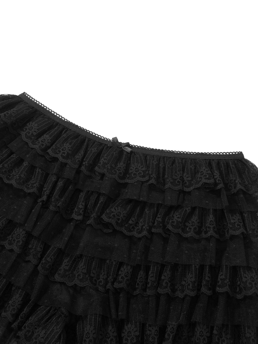 Combhasaki Women Y2K Kawaii Solid Color Fairy Tiered Ruffled Lace Layered Elastic Low Waist Bloomers Aesthetic Shorts Streetwear - reetell