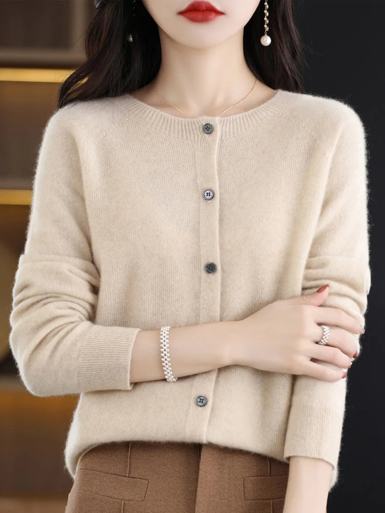 High Quality Round Neck Long Sleeve Cashmere 100% Merino Wool Pullover Women Sweater Coat Top - reetell