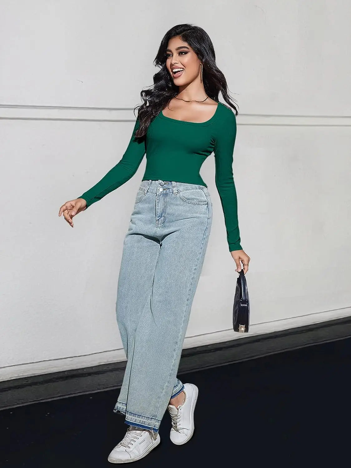 Women's Long Sleeve Square Neck Crop Top Ribbed Slim Fitted Y2K Casual T-Shirt Tops - reetell