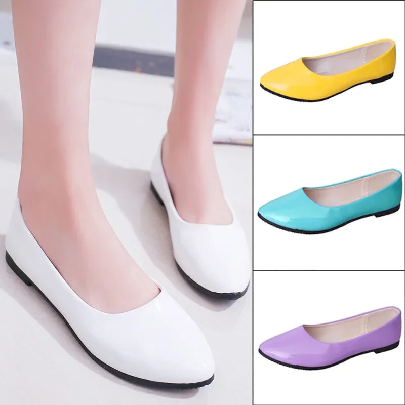 PU patent leather shoes woman single shoes shallow round tow spring autumn ballet flats shoes contracted big sizeisd34 - reetell