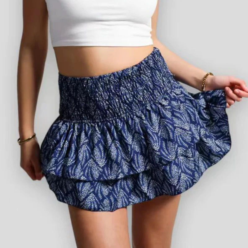 Floral Pleated Short Skirt For Women 2024 Summer Vintage Women's High Waist Ruffle Mini Skirt Female Vacation Bohemian Dress - reetell