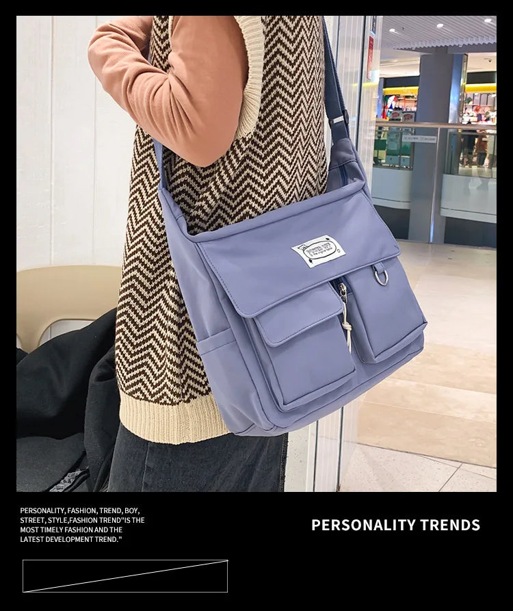 Korean Ulzzang Messenger Bag Women New 2023 Nylon Bags Multipockets Crossbody Bags For Women School Book Shoulder Bag Girls Sac - reetell