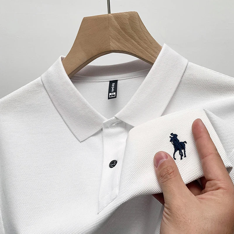 Luxury Brand Embroid Men's Polo Shirt 100Cotton Horse Pattern Half Sleeve Breathable T-Shirt Summer Korean Business Casual Men's