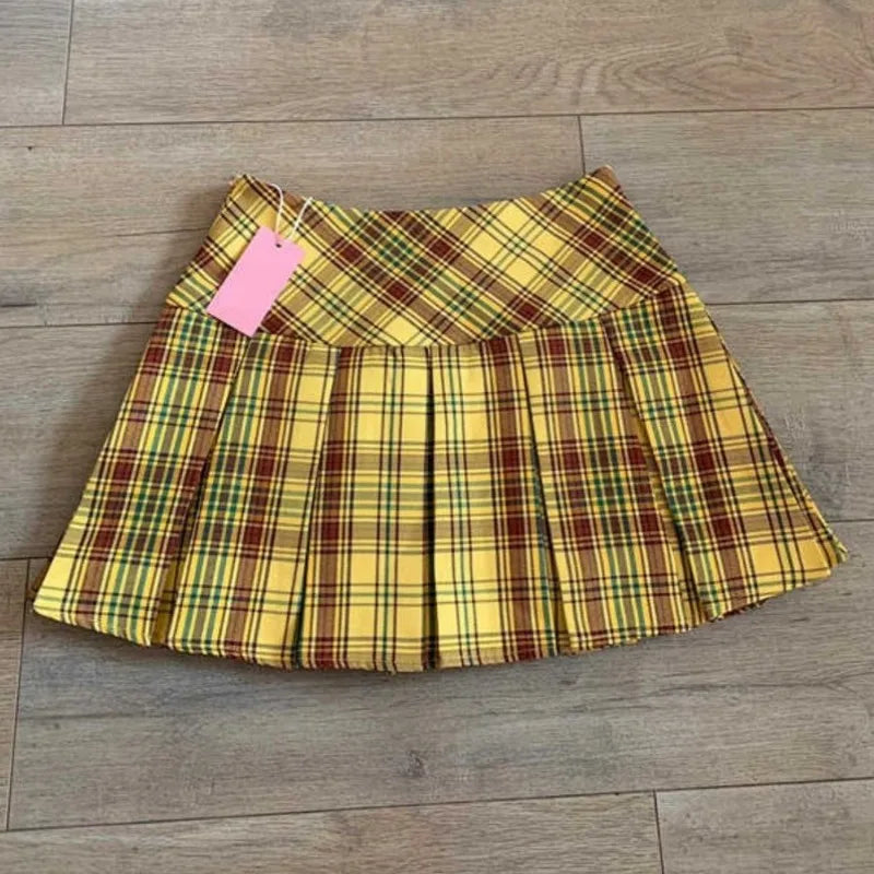 Pink Women's Plaid Patchwork Skirts Preppy Sweet Temperament Skirt Pleated High Waist Mujer Faldas Casual Office Lady Falda - reetell