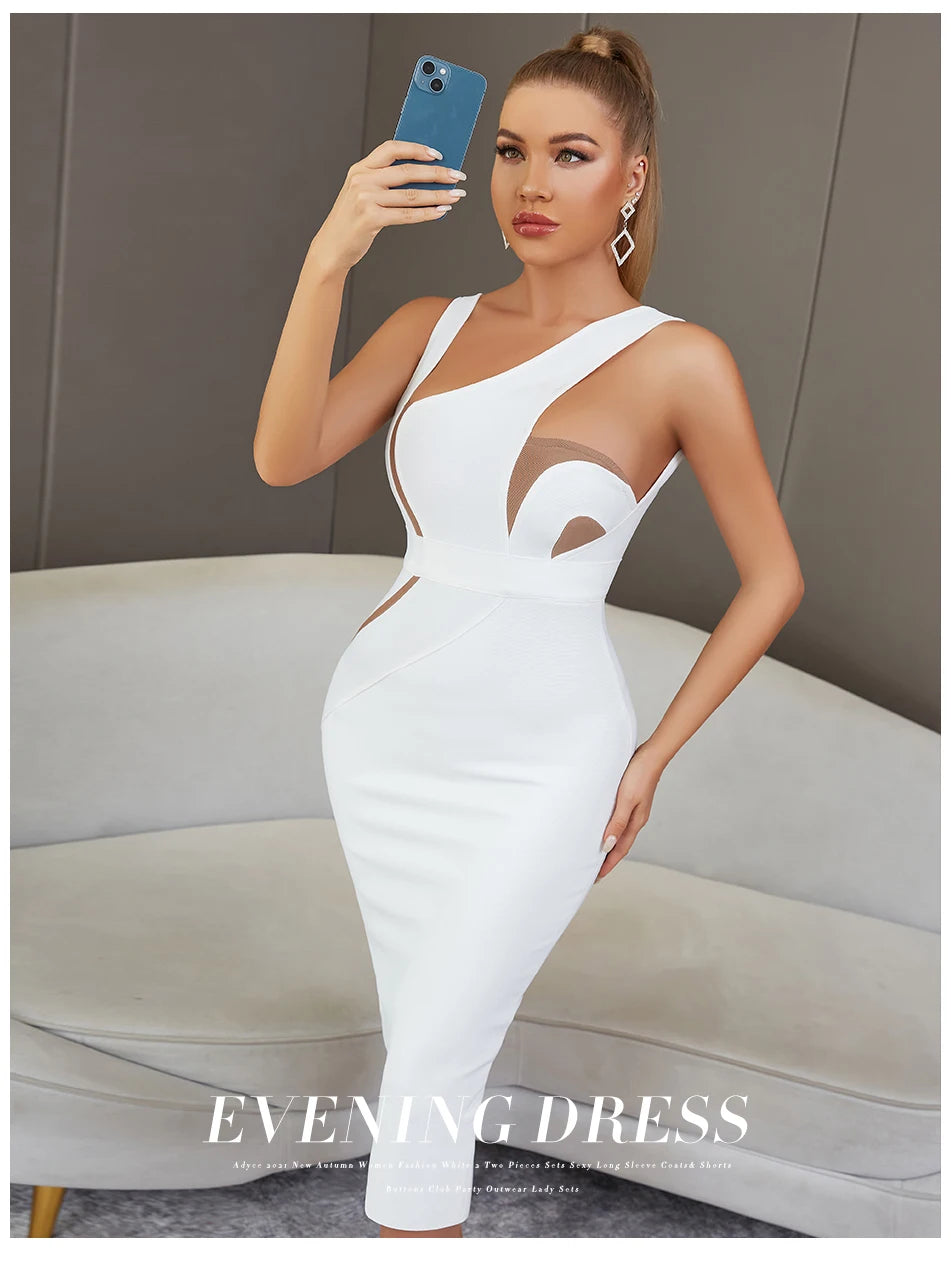 Adyce Sexy Backless White Midi Bodycon Bandage Dress Women Summer Tank Sleeveless Celebrity Elegant Evening Party Dress Outfits - reetell