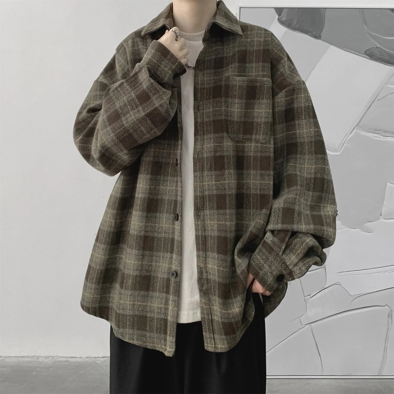 LAPPSTER-Youth  Long Sleeve Winter Y2k Streetwear Fleece Shirts Flannel Harajuku Plaid Shirt Vintage Korean Fashions Clothes